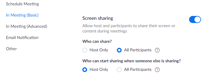 Be careful about Screen Sharing options