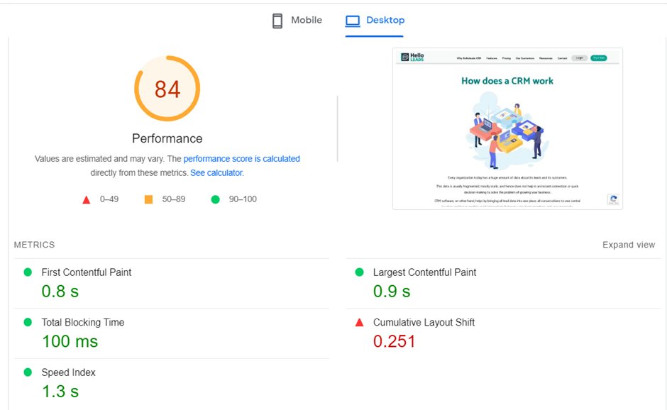 Website's Loading Speed