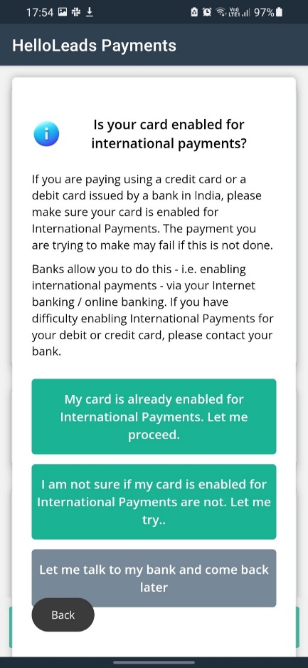 Enable international payments on your card