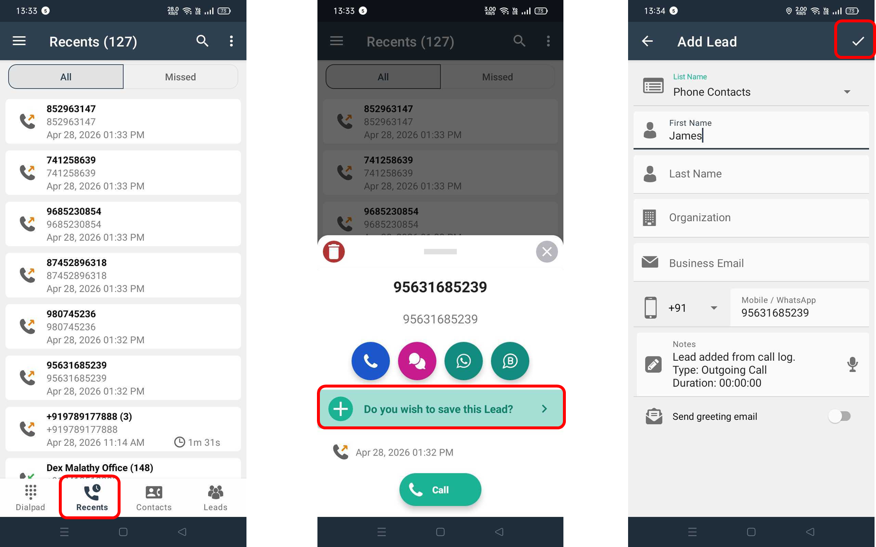 Add Leads from Call Logs