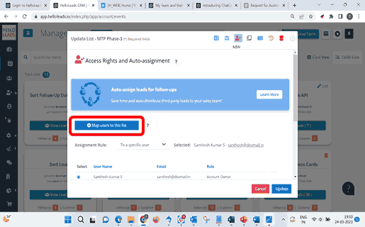 Mapping users to lists