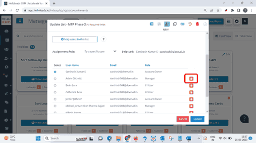 Mapping users to lists