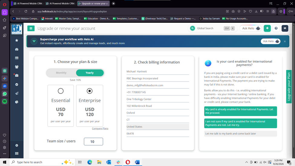 Upgrade or Renew Your Account - Plan, Seats and Billing Address Selection